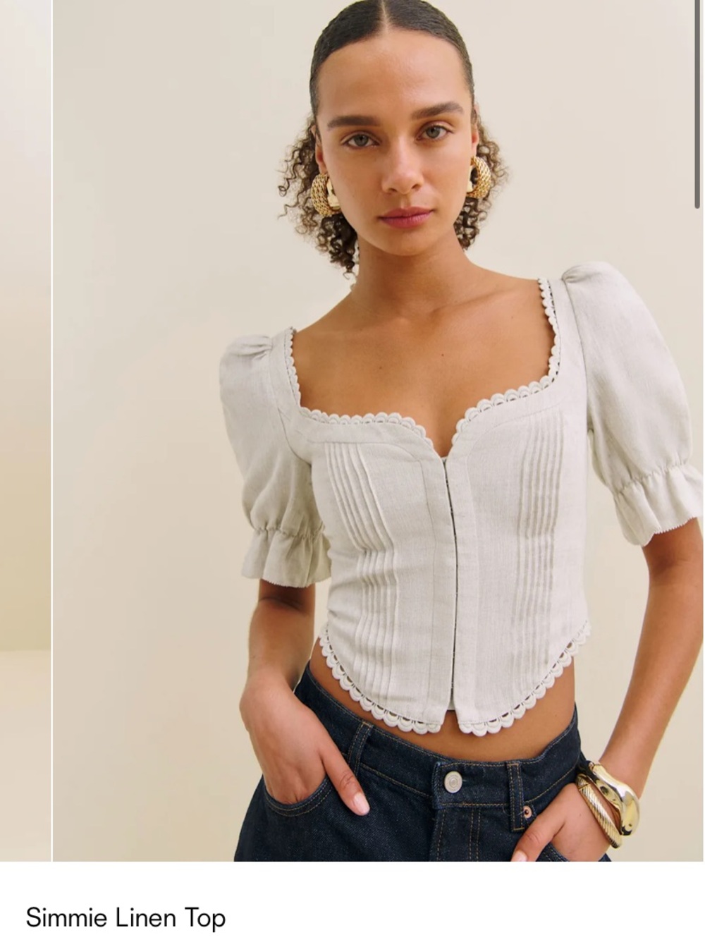 Reformation Simmie Linen Top Natural - Size 4 - Picture 4 of 9